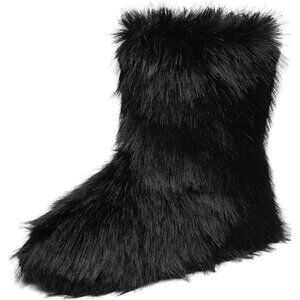 Fuzzy Black Faux Fur Boots Mid Calf Winter Booties Y2K Snow Boot Sz 7 Wide NEW!
